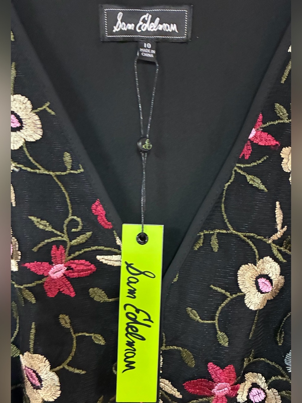 NWT!! Sam Edelman Embroidered Mesh Blouson Dress Black Multi Floral Size 10 NWT